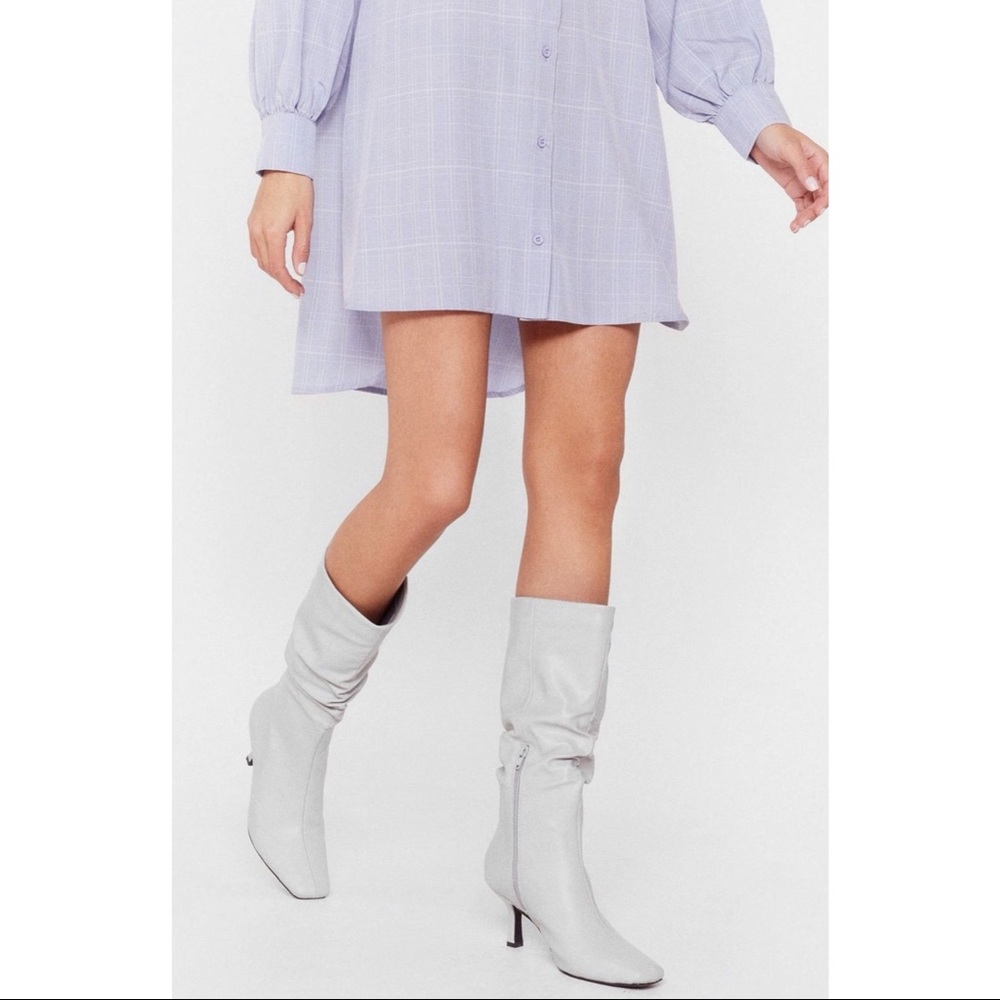 Nasty Gal gray Faux Leather Slouch Calf High Heeled Boots